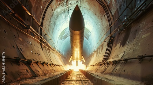 A missile silo opens, the launch of a deterrent that whispers of peace through strength in a silent, cold echo photo