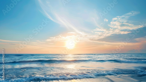 A vibrant sunrise over the sea  creating an abstract coastal wallpaper. Perfect for relaxation and meditation  ideal for summer vacation and travel.