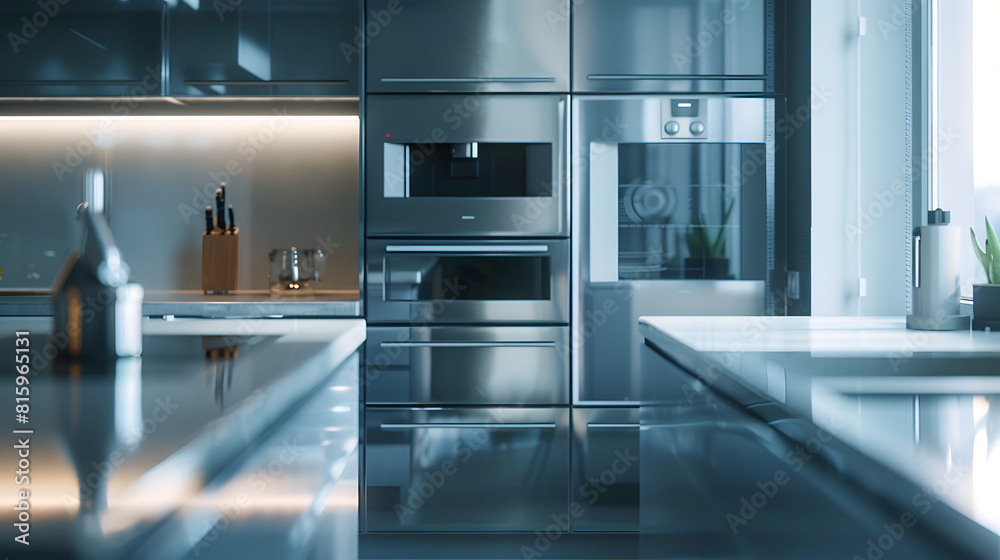 Beautiful Grey Modern Kitchen in a Luxury Apartment with Stainless Steel Appliances : Generative AI Beautiful Grey Modern Kitchen in a Luxury Apartment with Stainless Steel Appliances : Generative AI
