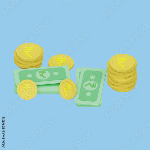 Currency from country. Money concept. Realistic 3d object cartoon style.