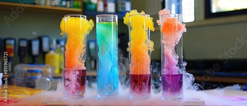 Color changing reaction of pH indicators in a laboratory setting photo