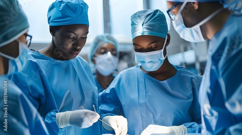 AfricanAmerican Surgeon Couple Confidently Lead Medical Team in Operating Room Generative ai photo