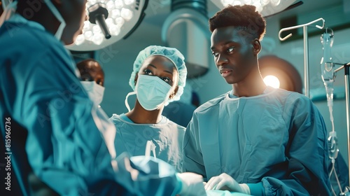 AfricanAmerican Surgeon Couple Exemplify Teamwork and Skill in Operating Room Organ Transplant Generative ai