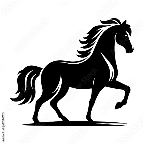 Wild horse black silhouette flat vector illustration