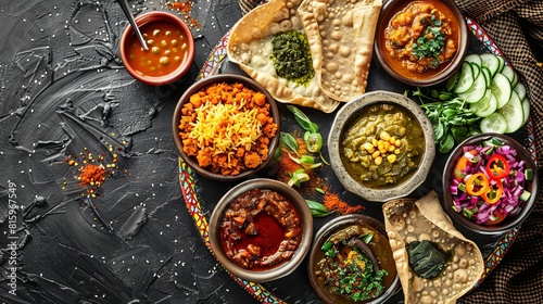 ethiopian injera with colorful wot stews and vegetables on communal platter traditional cuisine food photography