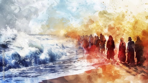 exodus from egypt biblical watercolor illustration of exodus 1240 digital painting photo