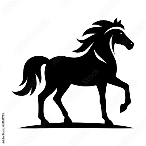 Wild horse black silhouette flat vector illustration