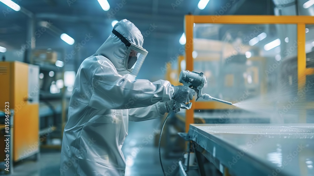factory worker applying paint with spray gun industrial manufacturing process in modern facility industry factory worker applying paint with spray gun industrial manufacturing process in modern facility industry