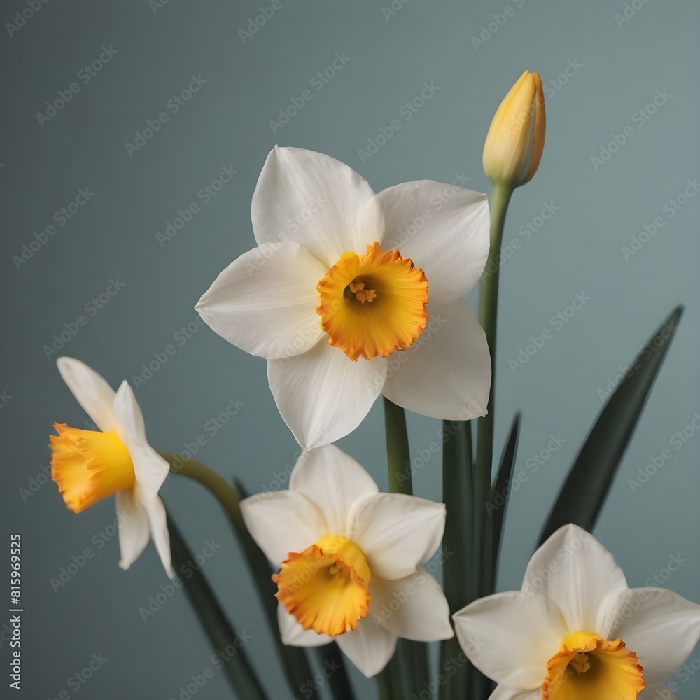 Vibrant Yellow-Orange Narcissus Bloom, Narcissus flower close-up, ikebana art Vibrant Yellow-Orange Narcissus Bloom, Narcissus flower close-up, ikebana art