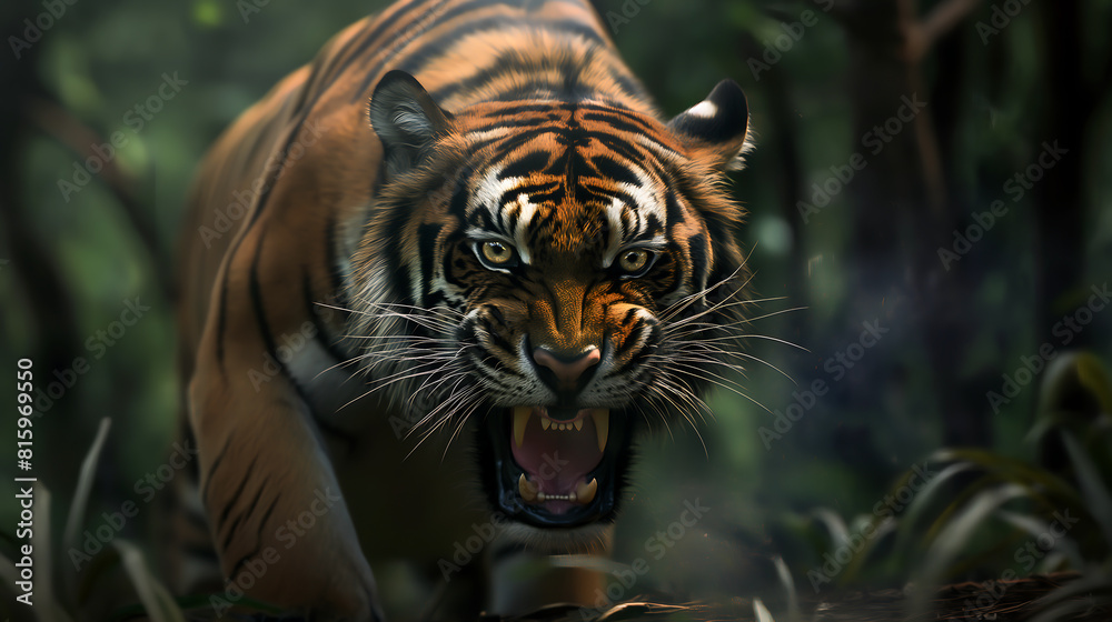 Fototapeta premium Portrait of angry tiger, Tiger in jungle looking at camera 