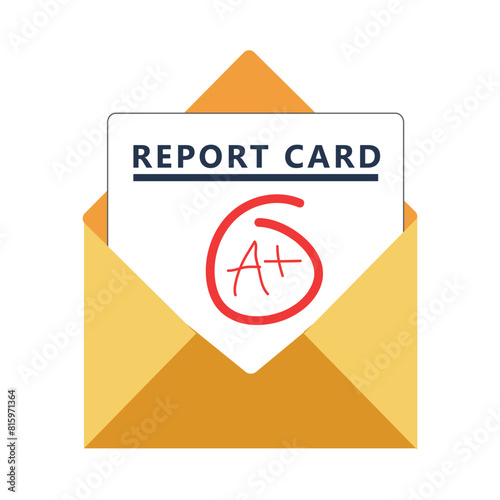 A plus report card and envelope icon Clipart image isolated on white background
