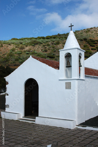 Entrada y campanario del Santuario Nuestra Señora de los Reyes en la isla de El Hierro, Canarias photo