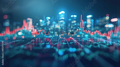 Business candle stick graph chart of stock market investment trading blue background. AI Generative