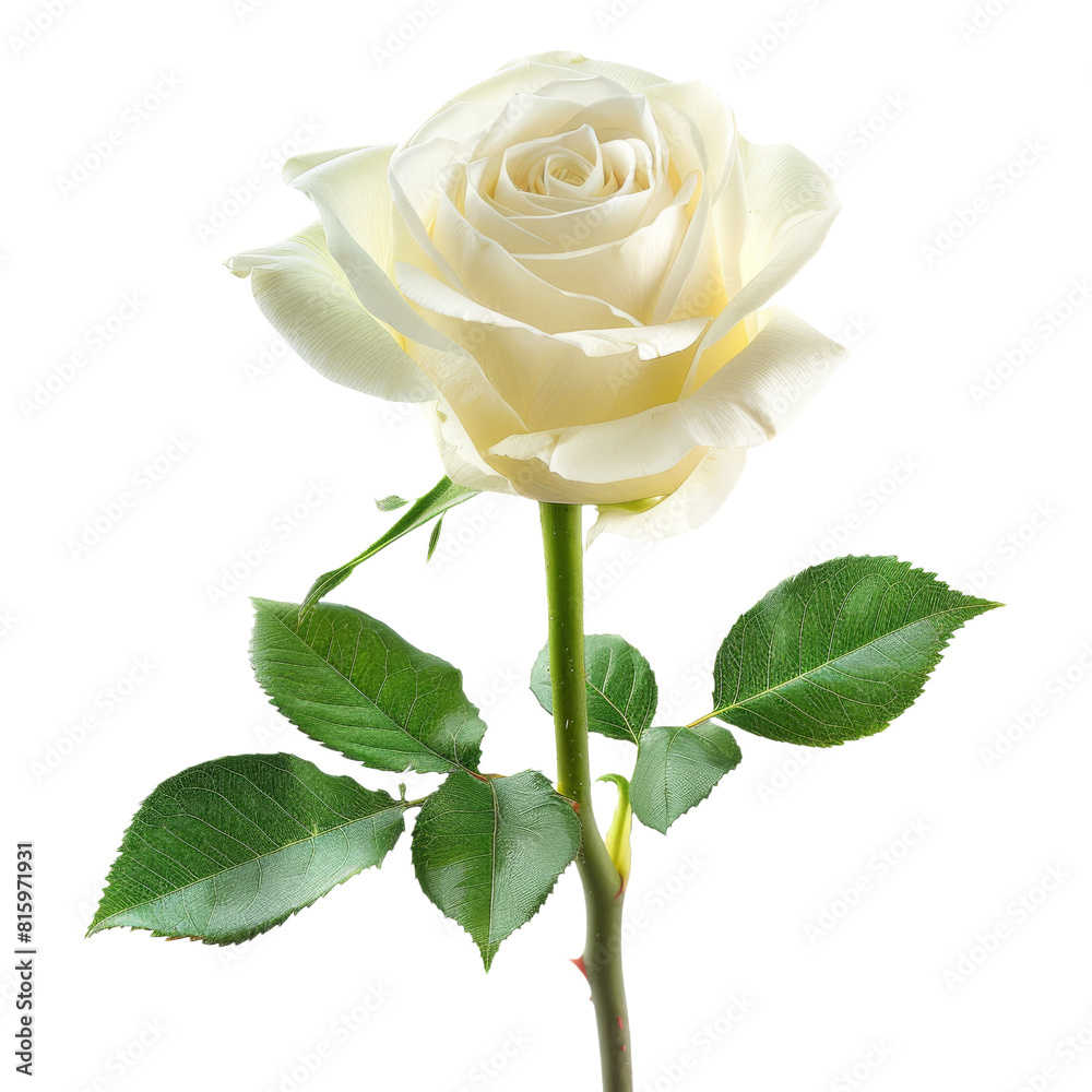 Fototapeta premium Single white rose isolated on transparent background, PNG file. flower. rose, 
