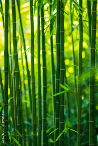 A serene bamboo forest bathed in soft sunlight  with slender bamboo stalks stretching towards the sky and lush green foliage filtering the dappled light  creating a tranquil oasis of natural beauty.