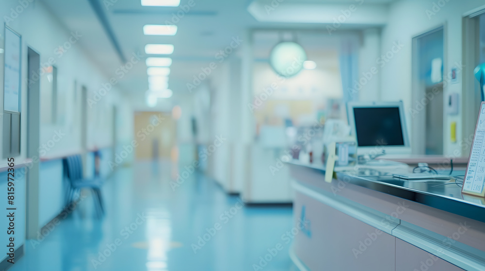Soft and blurred image The decoration of the work desk of nurse staff within the new building hospital : Generative AI Soft and blurred image The decoration of the work desk of nurse staff within the new building hospital : Generative AI