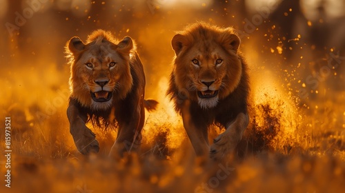 lion fighing over Massai marah jungle in south africa 4K Wallpaper created by ai photo