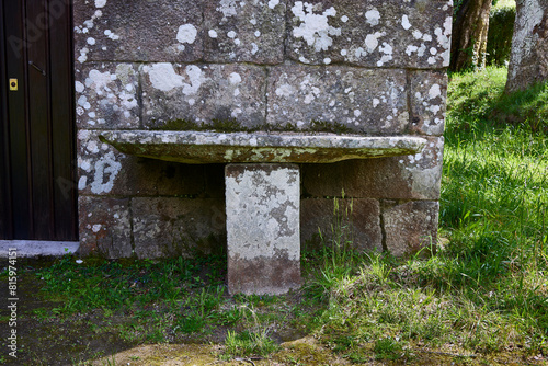 Stone altar. Old stone altar, probably dedicated to performing rites. It is located in the town hall of Valga, in the province of Pontevedra (Spain).