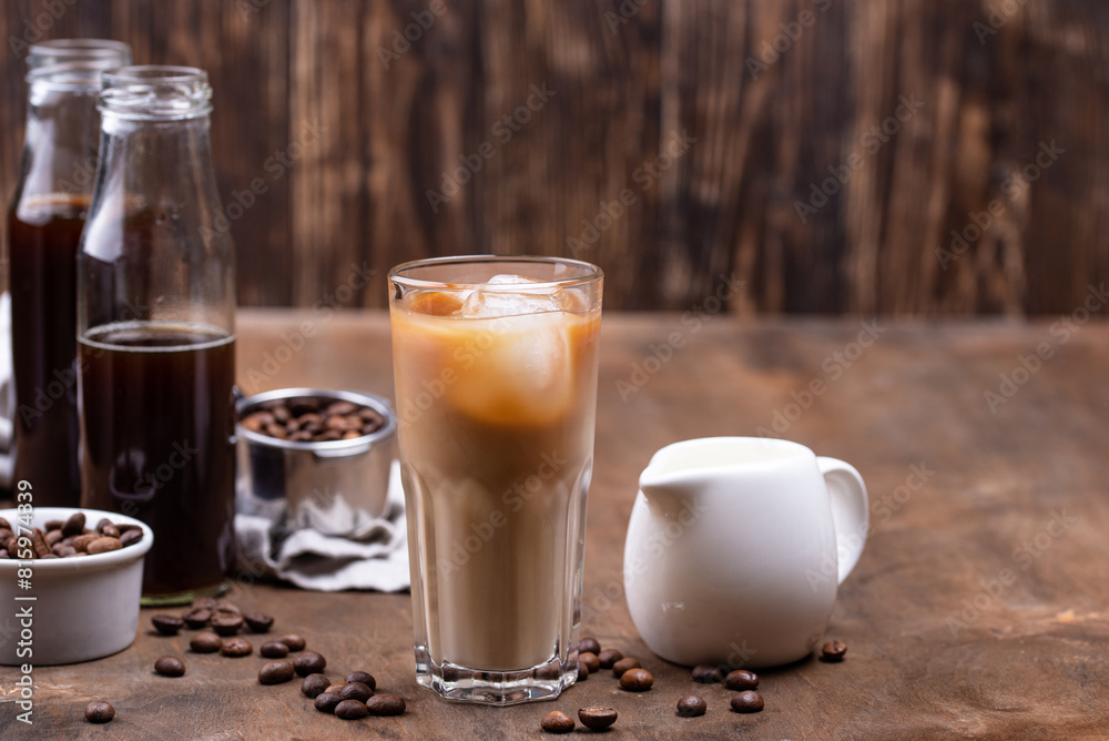 Cold brew coffee with ice and milk Cold brew coffee with ice and milk
