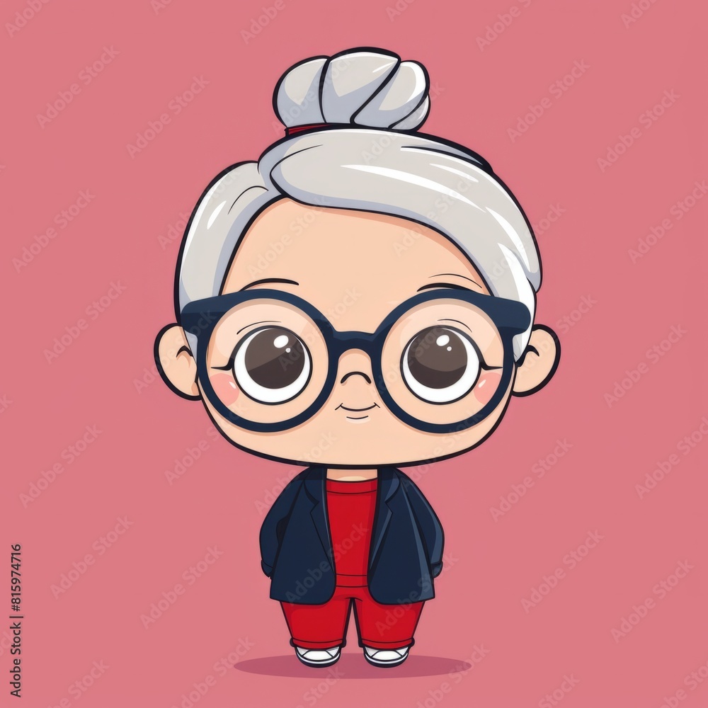 An elderly woman with glasses in a whimsical cartoon style An elderly woman with glasses in a whimsical cartoon style