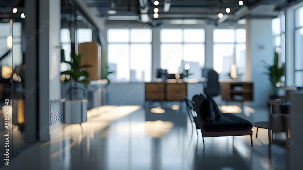 Blurred office interior space background Blurred interior of modern office workplace a workspace design without partition decorate with black white and wooden furniture : Generative AI Blurred office interior space background Blurred interior of modern office workplace a workspace design without partition decorate with black white and wooden furniture : Generative AI