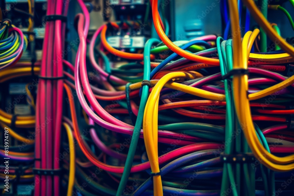 A bunch of colorful cables. A bunch of colorful cables.