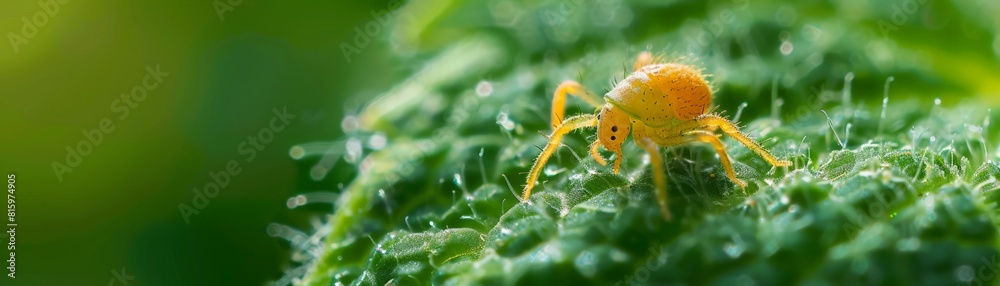 Naklejka premium A close-up of a spider mite on a leaf.