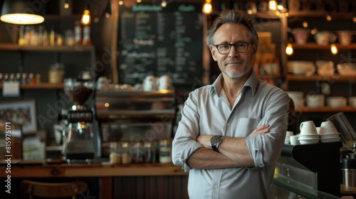 Confident Café Owner Standing Proudly