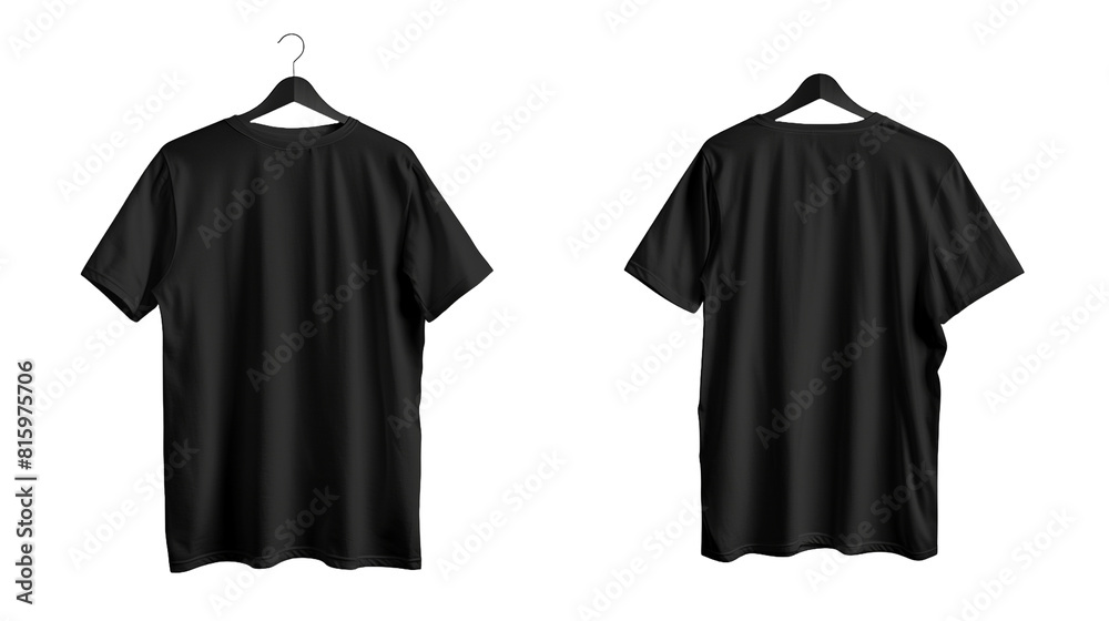 Black t-shirt mockup featuring front and back view. Black t-shirt mockup featuring front and back view.