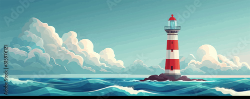 Underwater lighthouse or beacon house building. vector simple illustration