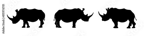 Vector silhouette of a rhino isolated on white background. Full editable eps file available. safari animal silhouette in black color
