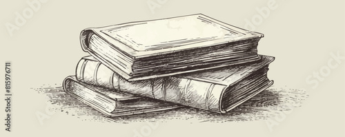 Stack of old books sketch hand drawn vintage.. vector simple illustration