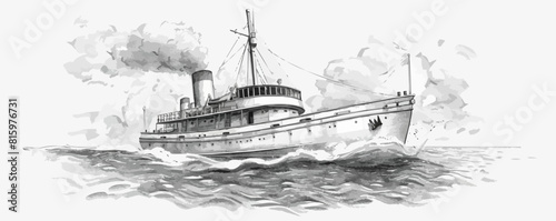 Retro steamship sketch hand drawn. vector simple illustration