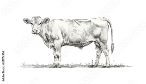 Farm animal. Dairy cow sketch. Hand drawn Cow, standing full-length in front of white background. vector simple illustratio