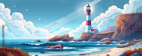 Landscape, sea, lighthouse. Hand drawn vector. vector simple illustration