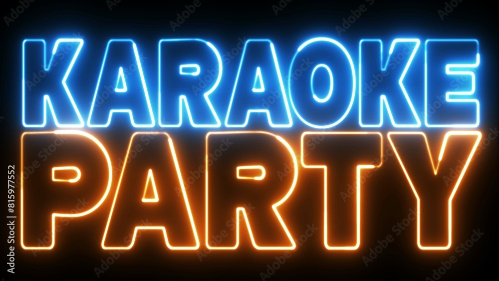 Karaoke Party text font with neon light. Luminous and shimmering haze inside the letters of the text Karaoke Party. Karaoke Party neon sign. Karaoke Party text font with neon light. Luminous and shimmering haze inside the letters of the text Karaoke Party. Karaoke Party neon sign.