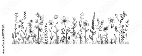 Wild herb, flowers and grass hand drawn in doodle style. vector simple illustration