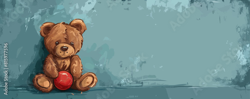 Teddy bear sitting and holding a ball in his hands old toy vintage. vector simple illustration
