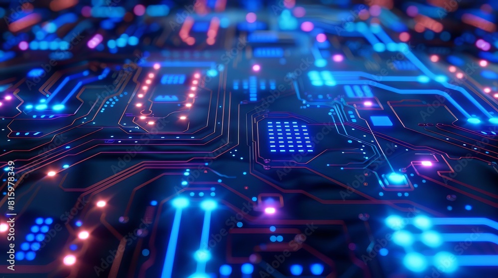 Obraz premium futuristic glowing blue circuit board pattern modern tech abstract background