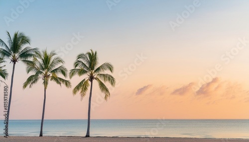  Tropical beach with palm trees during sunset