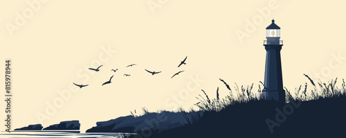 Lighthouse or beacon tower silhouette. vector simple illustration