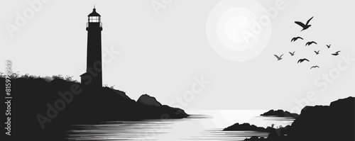 Lighthouse or beacon tower silhouette. vector simple illustration
