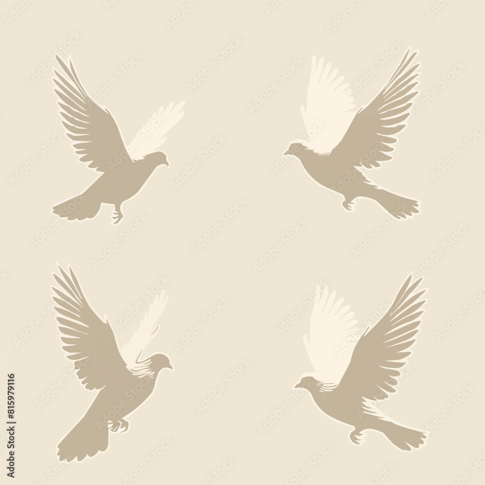 Christmas, peace or wedding dove bird silhouettes, vector pigeon icons.Vector flat minimalistic isolated illustration Christmas, peace or wedding dove bird silhouettes, vector pigeon icons.Vector flat minimalistic isolated illustration