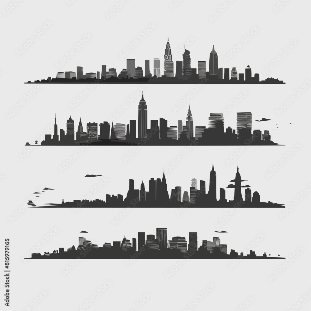 City silhouette vector set. Panorama city background. Skyline urban border collection. vector isolated white