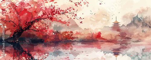 Traditional watercolor oriental, Japanese style. Vector