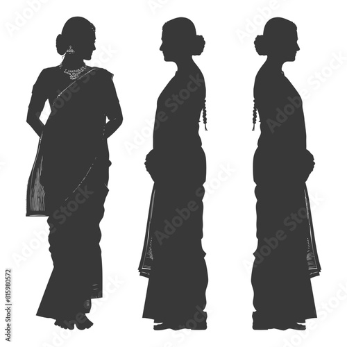 Silhouette independent indian women wearing Saree black color only