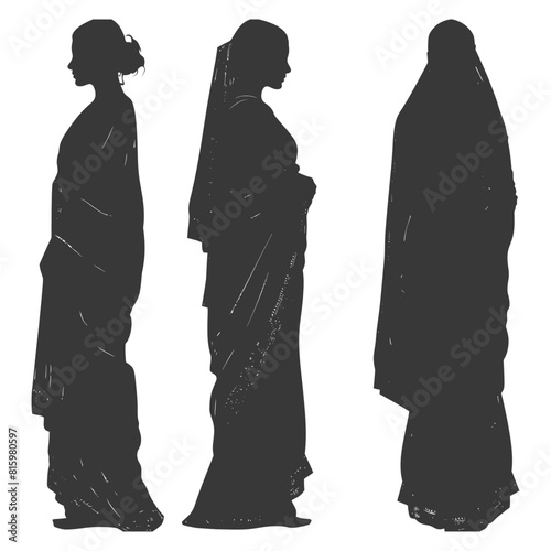 Silhouette independent indian women wearing Saree black color only