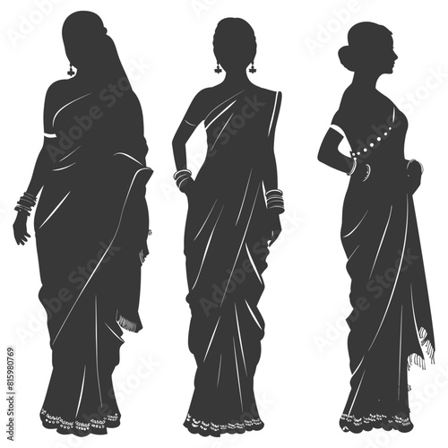 Silhouette independent indian women wearing Saree black color only