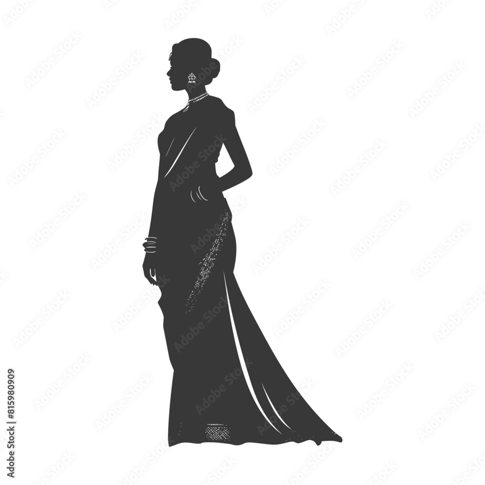 Silhouette independent indian women wearing Saree black color only Silhouette independent indian women wearing Saree black color only