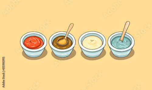 sauces in bowls vector flat minimalistic isolated vector style illustration